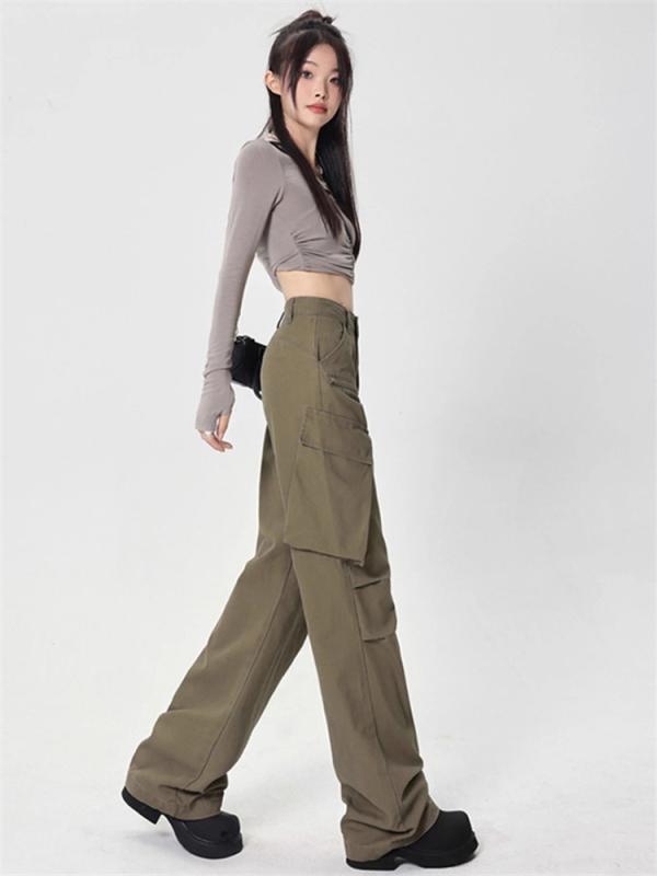 レディース ファッション 服 オシャレ カワイイ シンプル 大人カワイイ 大きいサイズ 春秋 ハイウエスト ゆったり 着痩せ ロング パンツ ワイド レッグ カジュアル パンツ