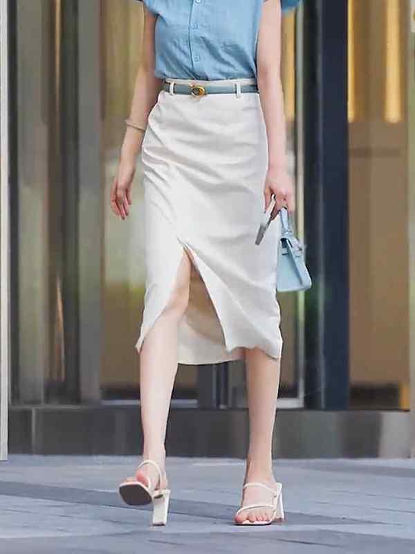 レディース ファッション 服 オシャレ カワイイ シンプル 大人カワイイ 大きいサイズ 通勤 OL ハイウエスト ストレート スリット スカート スーツ 秋 スリム ミドル丈