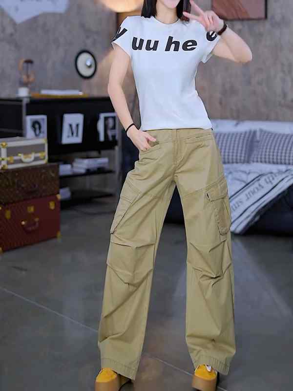 レディース ファッション 服 オシャレ カワイイ シンプル 大人カワイイ 大きいサイズ アメリカン ハイウエスト ストレート ワイド レッグ カジュアル パンツ 秋 ゆったり スリム ズボン｜リコット