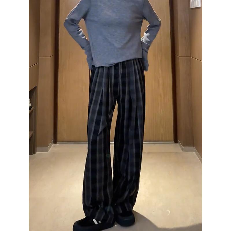 レディース ファッション 服 オシャレ カワイイ シンプル 大人カワイイ 大きいサイズ ハイウエスト チェック プリント ストレート ワイド レッグ スーツ カジュアル パンツ 秋 スリム