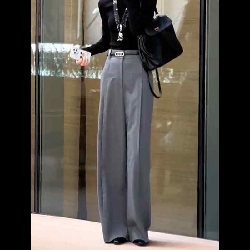 レディース ファッション 服 オシャレ カワイイ シンプル 大人カワイイ 大きいサイズ 通勤 グレー スーツ パンツ 秋 ストレート ハイウエスト スリム
