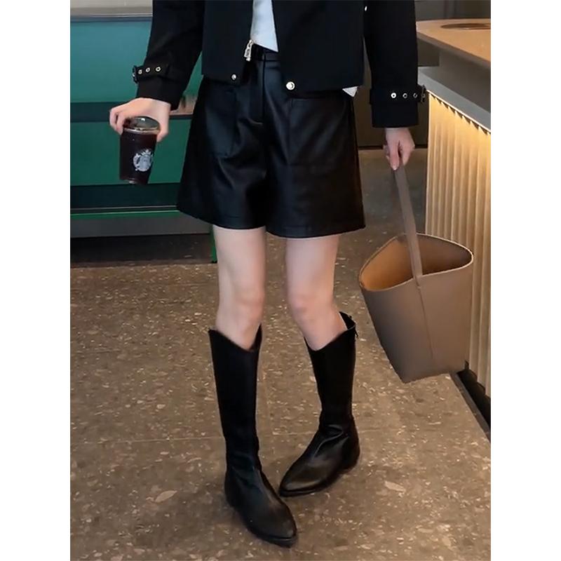 レディース 流行り物 服 オシャレ カワイイ  分かりやすい 成年者カワイイ 気が大きい大きさ  黒いこと アメリカン 御機嫌酉の方角 引っ切り無い 広広とした レッグ PU エコ なめし革 ズボン下 秋 ズボン下