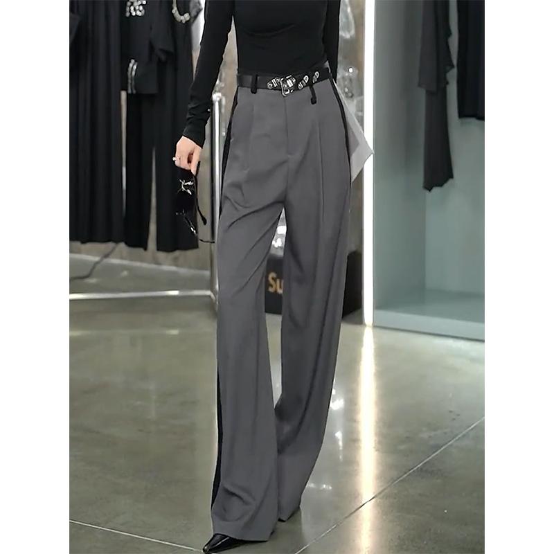 レディース 流行り物 服 オシャレ カワイイ  分かりやすい 成年者カワイイ 気が大きい大きさ  通い 御機嫌酉の方角 筋目 縞模様 引っ切り無い 広広とした レッグ 背広 ズボン下 秋 か細い