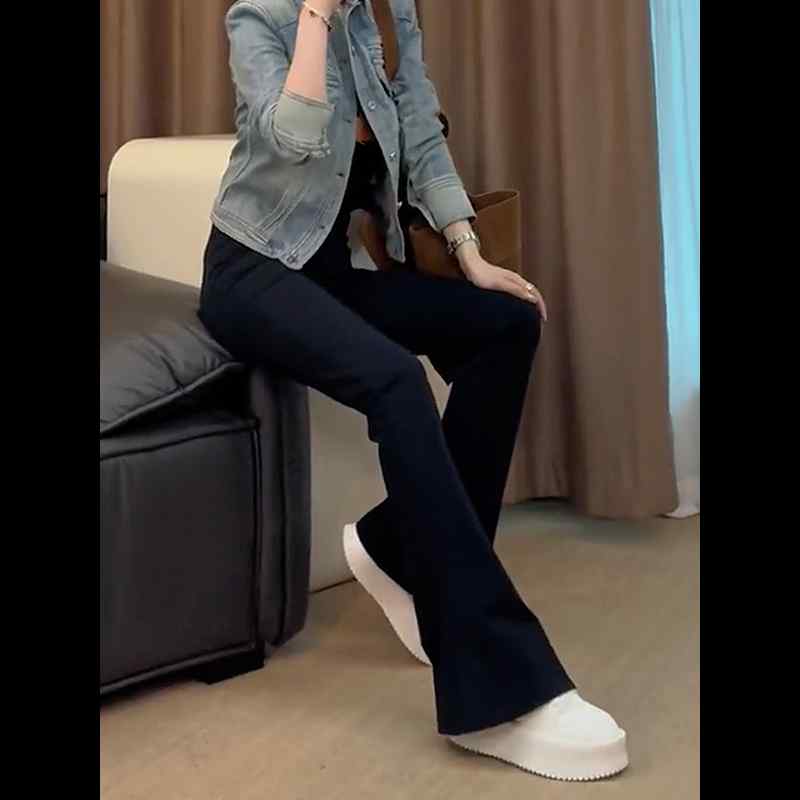 ストレッチ スリム 黒 フレア パンツ 秋 ハイウエスト パンツ 無地 カジュアル