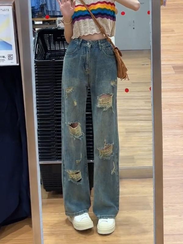 レディース 流行り物 服 オシャレ カワイイ  分かりやすい 成年者カワイイ 気が大きい大きさ   リップド 引っ切り無い デニム 秋 御機嫌酉の方角 押しかぶせる 差し交わす 上半身 か細い 広広とした レッグ ズボン下