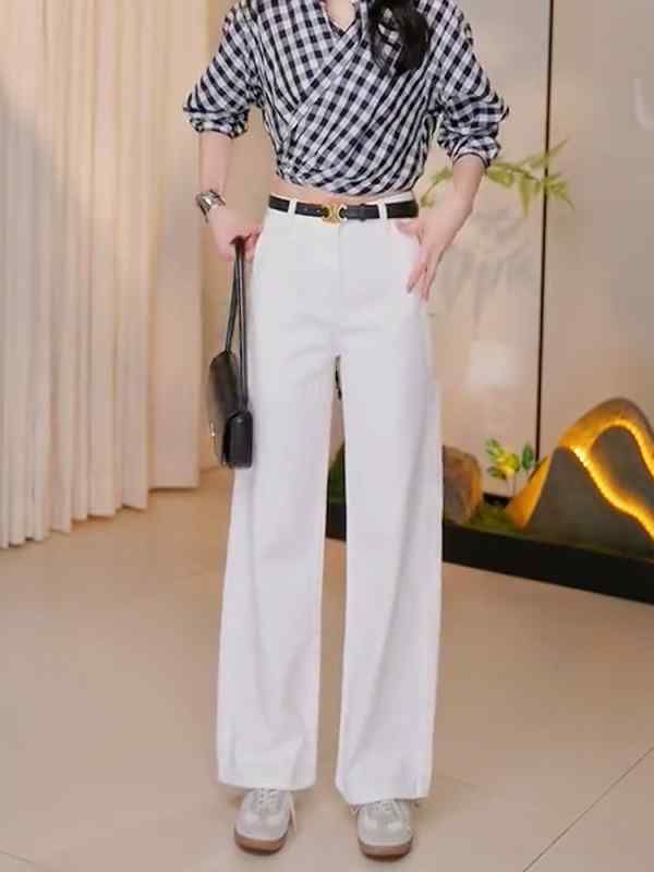 レディース ファッション 服 オシャレ カワイイ シンプル 大人カワイイ 大きいサイズ 白 通勤 カジュアル パンツ 秋 ハイウエスト 薄手 ズボン ゆったり ワイド レッグ｜リコット