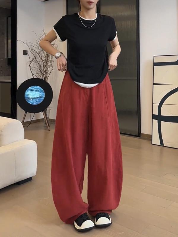 レディース ファッション 服 オシャレ カワイイ シンプル 大人カワイイ 大きいサイズ 加工 赤 パンツ 秋 ハイウエスト スリム カジュアル ｜リコット