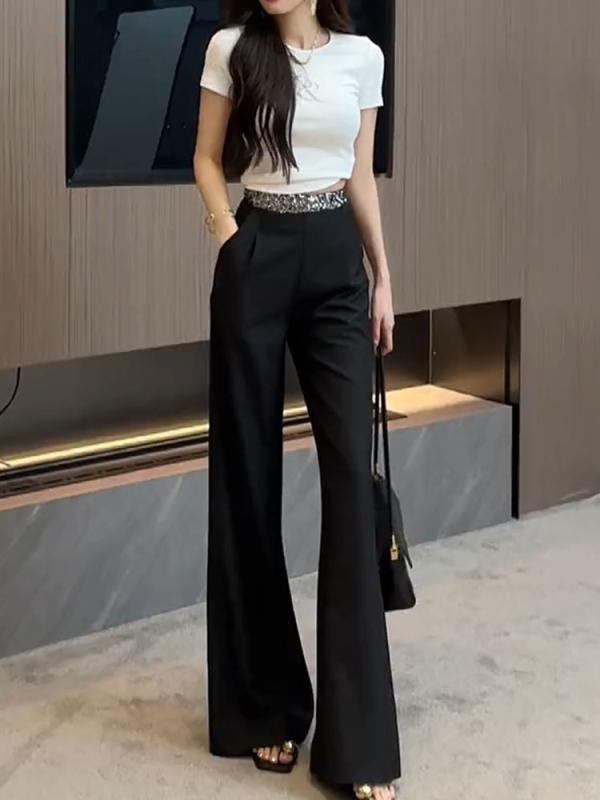 レディース ファッション 服 オシャレ カワイイ シンプル 大人カワイイ 大きいサイズ 通勤 ハイウエスト ストレート カジュアル スーツ パンツ 秋 スリムフィット フロア レングス｜リコット