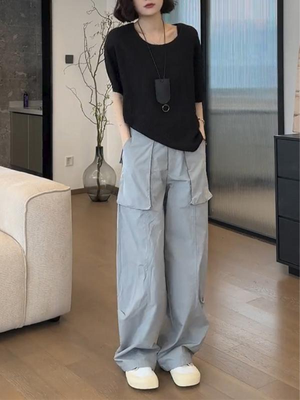 レディース 流行り物 服 オシャレ カワイイ  分かりやすい 成年者カワイイ 気が大きい大きさ  薄墨色 衣嚢 アメリカン 秋 御機嫌酉の方角 薄っぺら 心地よい ズボン下 広広とした レッグ