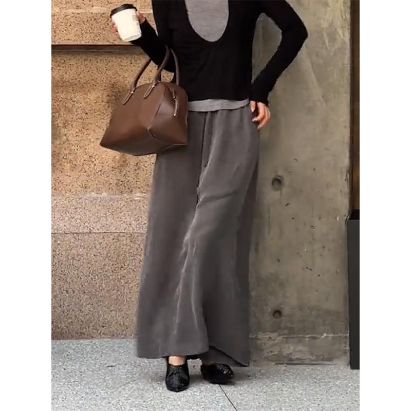 シンプル ハイウエスト スリット ストレート スカート 秋 スリムフィット ミドル丈｜リコット
