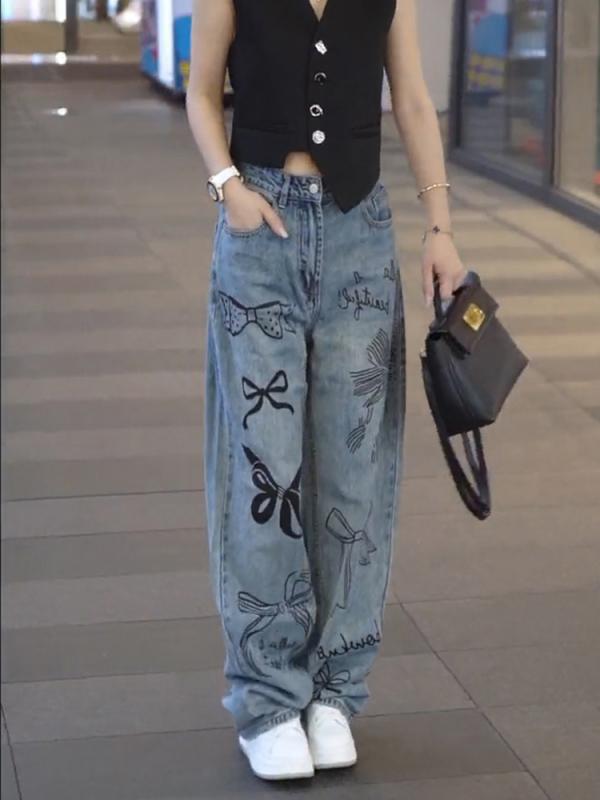レディース 流行り物 服 オシャレ カワイイ  分かりやすい 成年者カワイイ 気が大きい大きさ  秋 シュロの葉 刷り上げる 広広とした レッグ デニム 御機嫌酉の方角 ゆったり 押しかぶせる 引っ切り無い ロング ズボン下