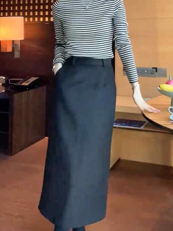 レディース ファッション 服 オシャレ カワイイ シンプル 大人カワイイ 大きいサイズ シンプル グレー 通勤 スーツ スカート 秋 ハイウエスト 薄手 ロング Aライン