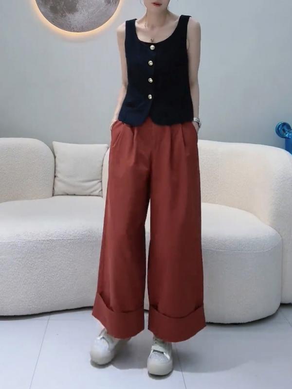 レディース ファッション 服 オシャレ カワイイ シンプル 大人カワイイ 大きいサイズ 体 カバー 赤 ゆったり ワイド レッグ パンツ 秋 ハイウエスト カジュアル｜リコット