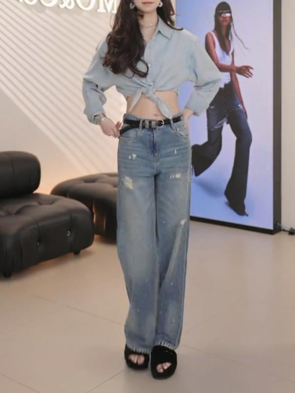 レディース 流行り物 服 オシャレ カワイイ  分かりやすい 成年者カワイイ 気が大きい大きさ   表どおり リップド デニム 秋 御機嫌酉の方角 か細い 引っ切り無い ズボン下