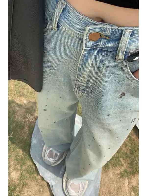 レディース ファッション 服 オシャレ カワイイ シンプル 大人カワイイ 大きいサイズ 秋 ハイウエスト タイダイ柄 ストレート ジーンズ スリム パンツ