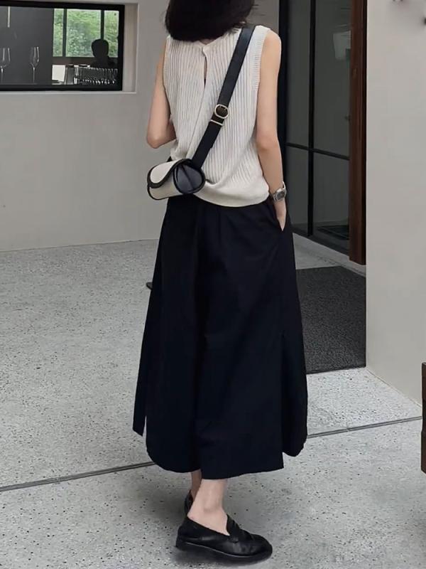 レディース ファッション 服 オシャレ カワイイ シンプル 大人カワイイ 大きいサイズ フレンチ ハイウエスト プリーツ スリット ストレート ワイド レッグ カジュアル パンツ 秋 スリム 九分丈