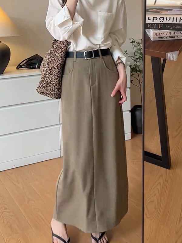 レディース ファッション 服 オシャレ カワイイ シンプル 大人カワイイ 大きいサイズ 通勤 OL ハイウエスト ストレート スカート スーツ 秋 スリムフィット ミドル丈 Aライン