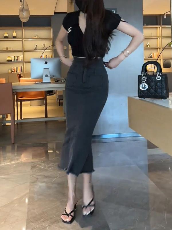 レディース 流行り物 服 オシャレ カワイイ  分かりやすい 成年者カワイイ 馬鹿でかい大きさ  ハイエンド 薄墨色 ジーンズ スコート 秋 か細い 魚肉 ロング スコート ご機嫌酉の方角 か細い手押し車