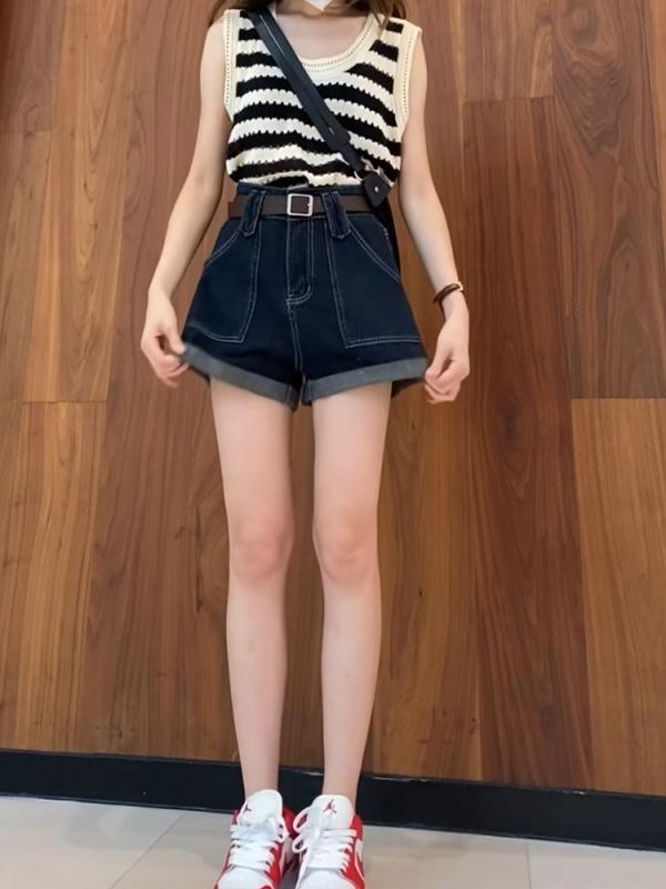 レディース ファッション 服 オシャレ カワイイ シンプル 大人カワイイ 大きいサイズ 秋 カール デニム パンツ ハイエンド ハイウエスト Aライン 衣装|リコット