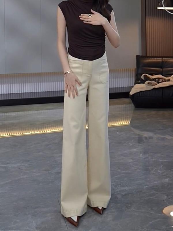 レディース 流行り物 服 オシャレ カワイイ  分かりやすい 成年者カワイイ 気が大きい大きさ  秋 象牙色 御機嫌酉の方角 引っ切り無い レッグ 広広とした デニム ロング ズボン下