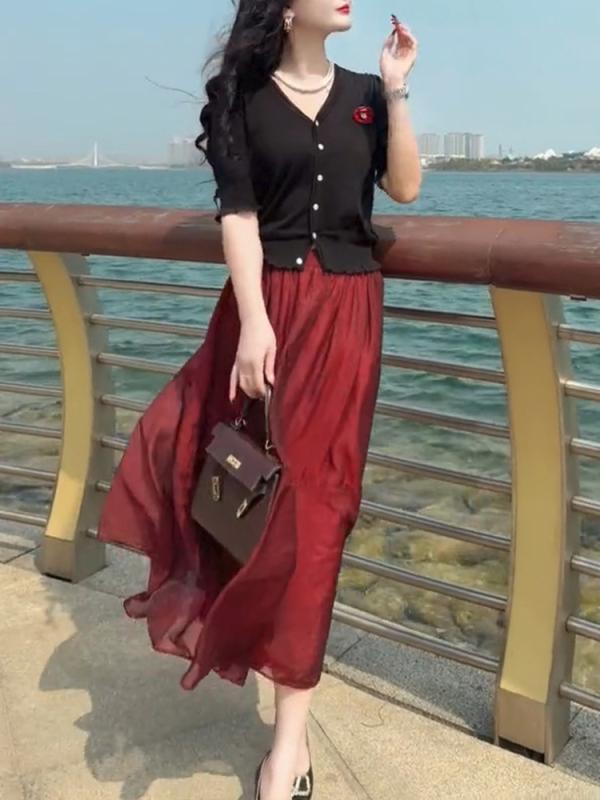 レディース 流行り物 服 オシャレ カワイイ  分かりやすい 成年者カワイイ 馬鹿でかい大きさ  赤 オーガンザ スコート 秋 A伝達ルート メッシュ