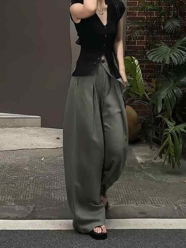 レディース ファッション 服 オシャレ カワイイ シンプル 大人カワイイ 大きいサイズ ハイウエスト スーツ パンツ 秋 ロング パンツストレート レッグ ゆったり スリム ワイド ｜リコット