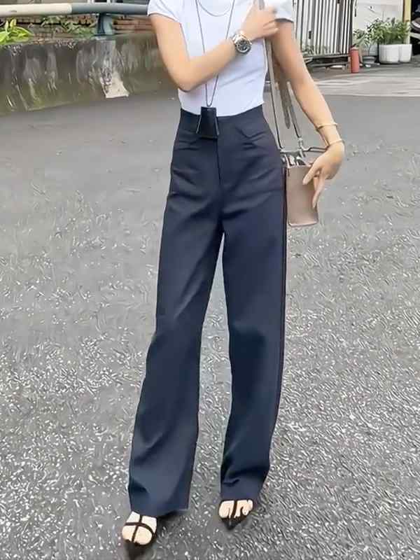 レディース ファッション 服 オシャレ カワイイ シンプル 大人カワイイ 大きいサイズ グレー スリムフィット 通勤 スーツ パンツ 秋 ハイウエスト スリム ストレート