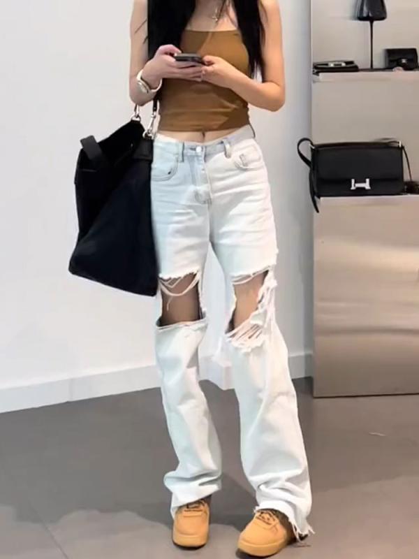 レディース ファッション 服 オシャレ カワイイ シンプル 大人カワイイ 大きいサイズ 白 ハイウエスト ストレート ジーンズ 秋 ゆったり スリム ワイド レッグ ロング パンツ シック