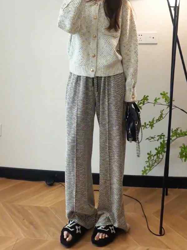 レディース 流行り物 服 オシャレ カワイイ  分かりやすい 成年者カワイイ 気が大きい大きさ  秋 黒 縞模様 心地よい ズボン下 御機嫌酉の方角 ロング ズボン下ゆったり 広広とした レッグ
