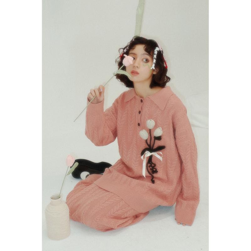 レディース ファッション 服 オシャレ カワイイ シンプル 大人カワイイ 大きいサイズ チューリップ セーター ハーフ スカート 春秋 スーツ ツーピース セット
