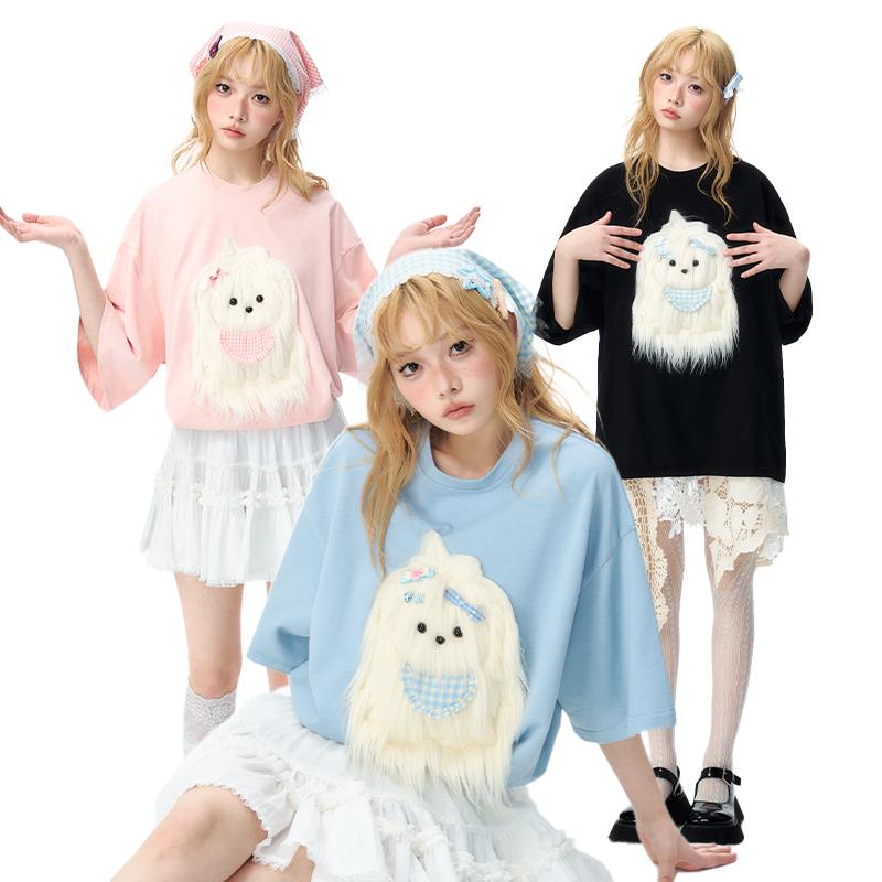 レディース ファッション 服 オシャレ カワイイ シンプル 大人カワイイ 大きいサイズ マルチーズ よだれかけ T シャツ ブラック ピンク ブルー 8,656円