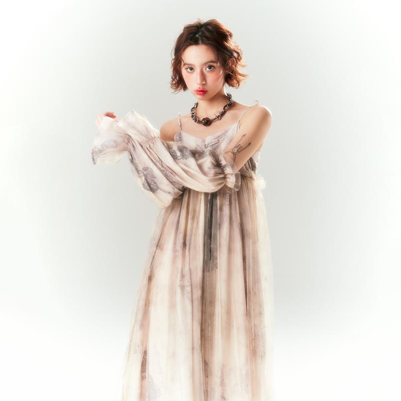レディース ファッション 服 オシャレ カワイイ シンプル 大人カワイイ 大きいサイズ プリント サスペンダー ホリデー ドレス 秋 スカート