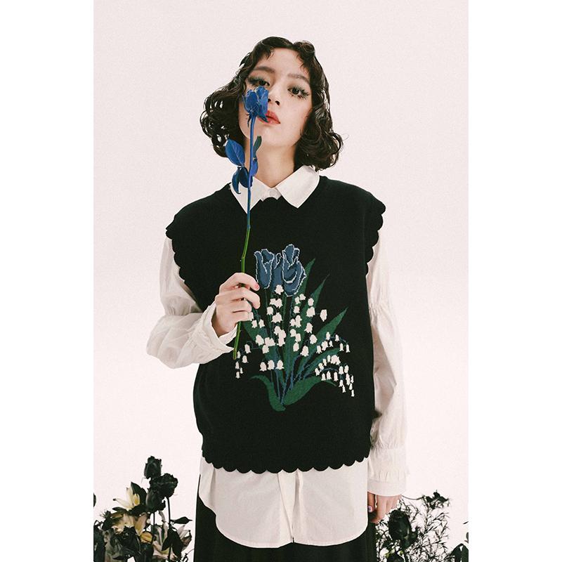 レディース ファッション 服 オシャレ カワイイ シンプル 大人カワイイ 大きいサイズ スズラン チューリップ ニット ベスト