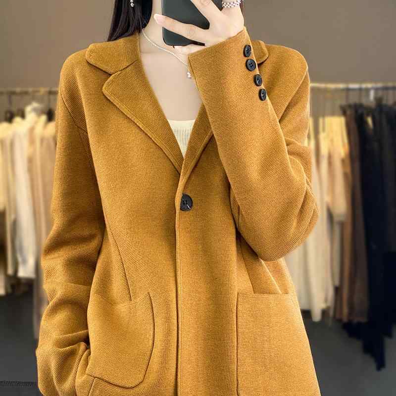 秋服 レディース ファッション オシャレ カワイイ シンプル 大人カワイイ 大きいサイズ 秋 ウールカーディガン ジャケット 無地 ポケット スーツ 襟 ニット セーター トップス