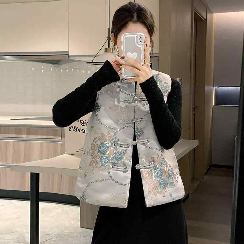 秋服 レディース ファッション オシャレ カワイイ シンプル 大人カワイイ 大きいサイズ ディスク ボタン サテン ジャカード ベスト ノースリーブ トップス アウターウェア