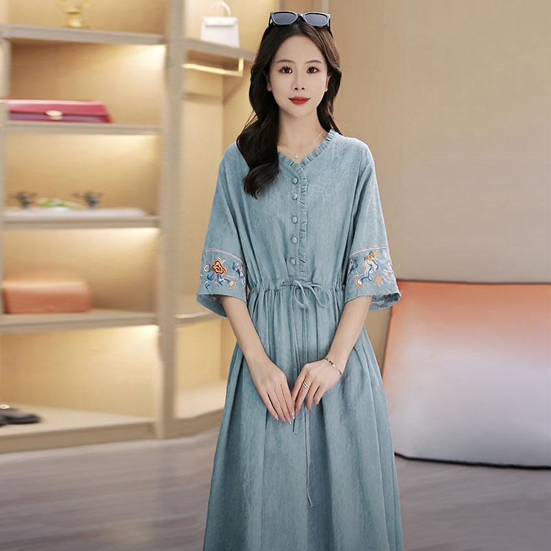 秋服 レディース 流行り物 オシャレ カワイイ  分かりやすい 成年者カワイイ 気が大きい大きさ   ジャカード Vのど首 お召しもの 秋 ゆったり か細い スピード競技引きあげる ロング スコート