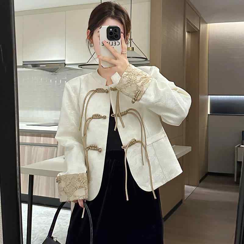 秋服 レディース 流行り物 オシャレ カワイイ  分かりやすい 成年者カワイイ 気が大きい大きさ   上衣 レトロ レコード盤 バックル 唐 背広 トップス