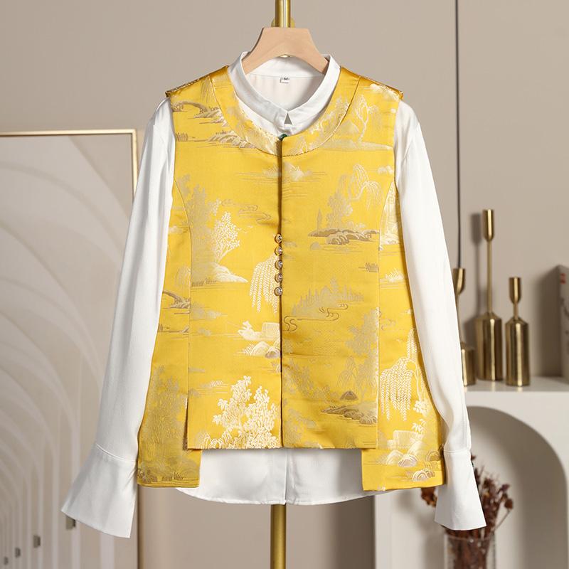 秋服 レディース 流行り物 オシャレ カワイイ  分かりやすい 成年者カワイイ 途轍も無い大いさ  ジャカード レコード盤 バックル 限りない トップス ベスト トップス-ベスト・ジレ