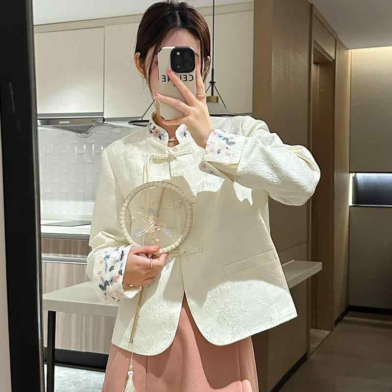 秋服 レディース 流行り物 オシャレ カワイイ  分かりやすい 成年者カワイイ 気が大きい大きさ   厚地の外套 白 一皿 名取り草 ハイエンド トップス