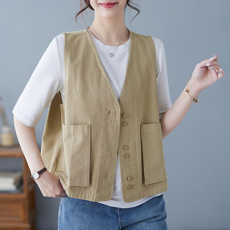秋服 レディース ファッション オシャレ カワイイ シンプル 大人カワイイ 大きいサイズ レトロ 綿 ワーク ベスト ジャケット 秋 ノースリーブ ベスト トップス