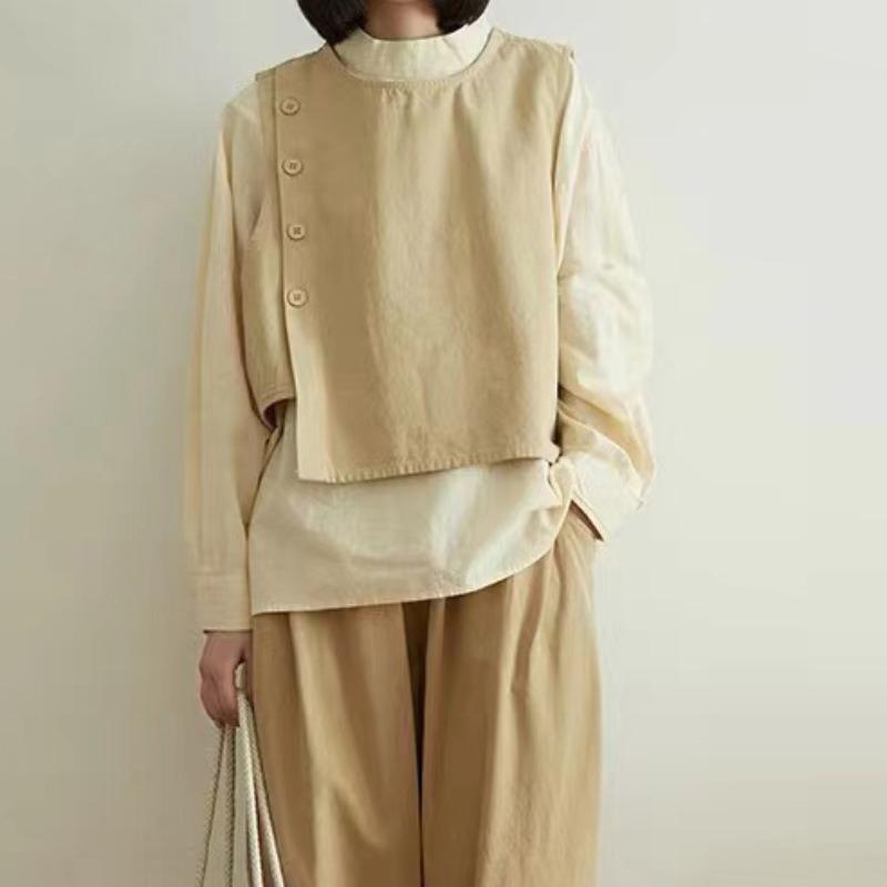 秋服 レディース ファッション オシャレ カワイイ シンプル 大人カワイイ 大きいサイズ 綿 ベスト 秋 プルオーバー ノースリーブ ベスト トップス