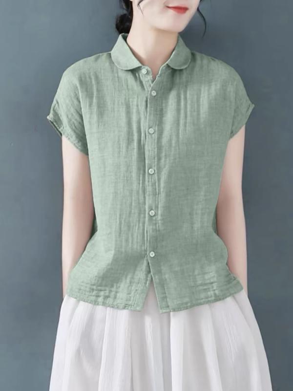 秋服 レディース ファッション オシャレ カワイイ シンプル 大人カワイイ 大きいサイズ 綿　麻 半袖 シャツ 秋 薄手 リネン ノースリーブ シャツ トップス