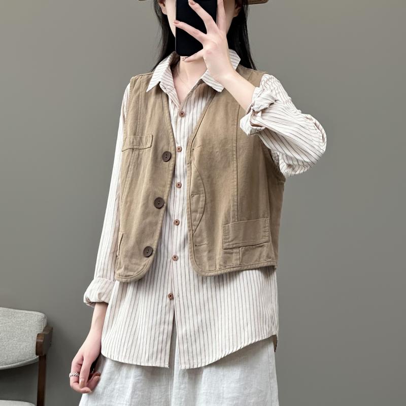 秋服 レディース ファッション オシャレ カワイイ シンプル 大人カワイイ 大きいサイズ レトロ ワーク ベスト 秋 アウター Vネック コットン ノースリーブ ベスト トップス