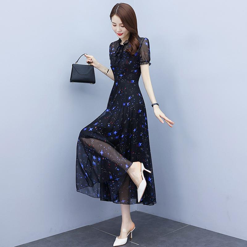 秋服 レディース 流行り物 オシャレ カワイイ  分かりやすい 成年者カワイイ 気が大きい大きさ   お召しもの 秋 シフォン 花柄 ハイエンド 西洋風 ロング スコート
