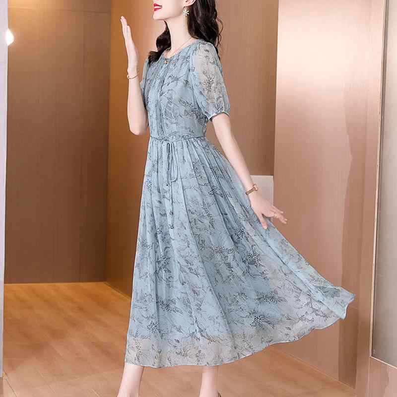 秋服 レディース ファッション オシャレ カワイイ シンプル 大人カワイイ 大きいサイズ 花柄 シフォン ドレス 秋 半袖 ミドル丈 スカート