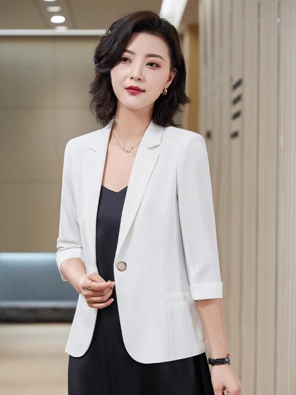 秋服 レディース ファッション オシャレ カワイイ シンプル 大人カワイイ 大きいサイズ 白 スーツ スタイル ジャケット 薄手 秋 カジュアル 七分袖 トップス