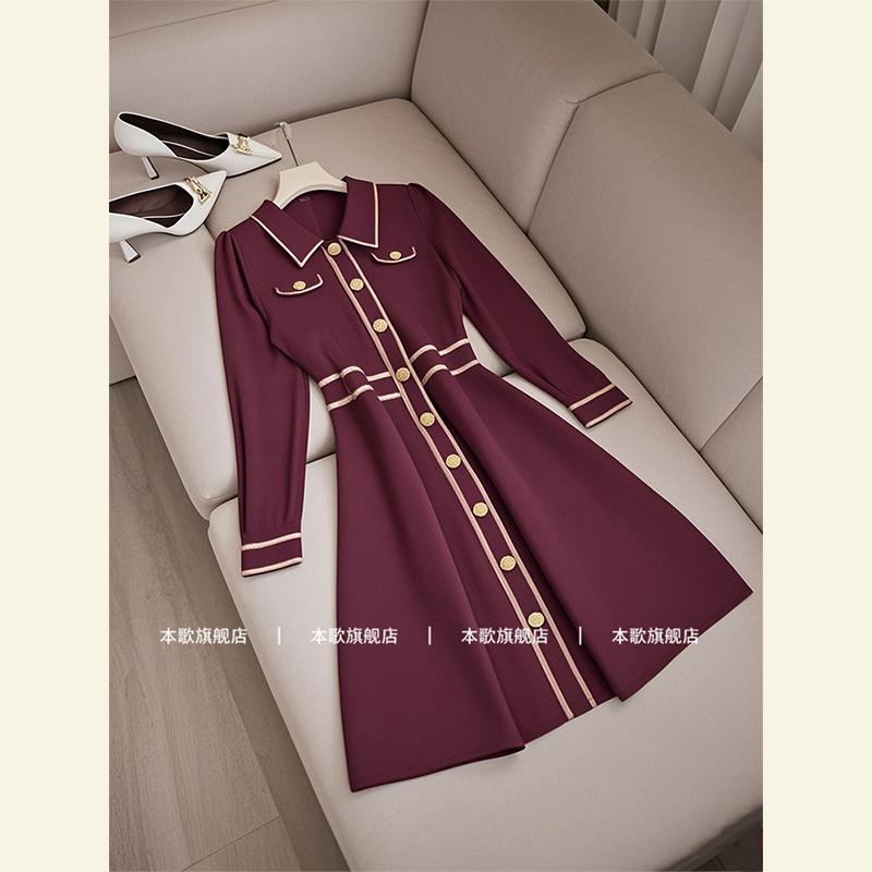 秋服 レディース ファッション オシャレ カワイイ シンプル 大人カワイイ 大きいサイズ 秋 フォーマル ハイエンド バーガンディ ドレス
