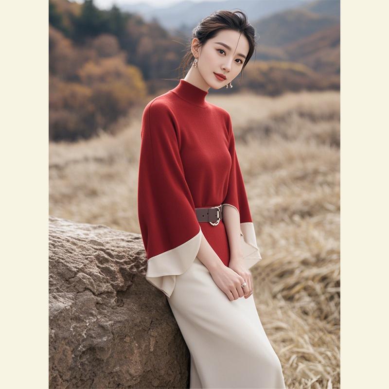秋服 レディース ファッション オシャレ カワイイ シンプル 大人カワイイ 大きいサイズ ハイエンド スタイル 赤 スーツ スカート 秋