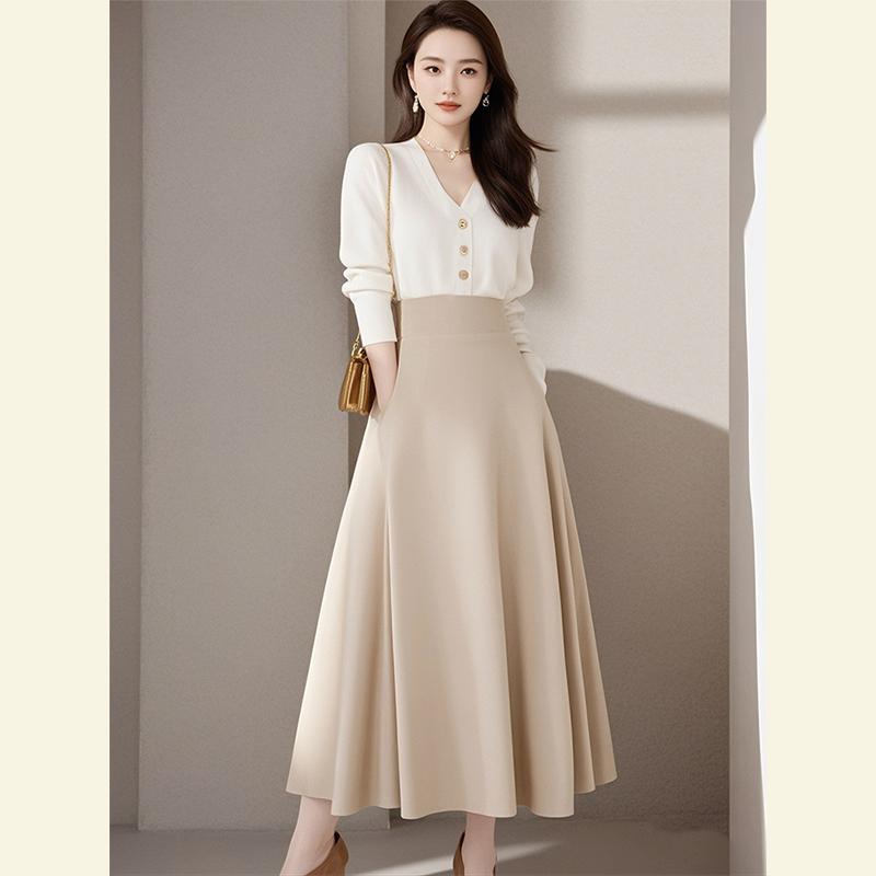 秋服 レディース ファッション オシャレ カワイイ シンプル 大人カワイイ 大きいサイズ 秋 ハイエンド 白 ニット セーター スーツ スタイル スカート ｜リコット