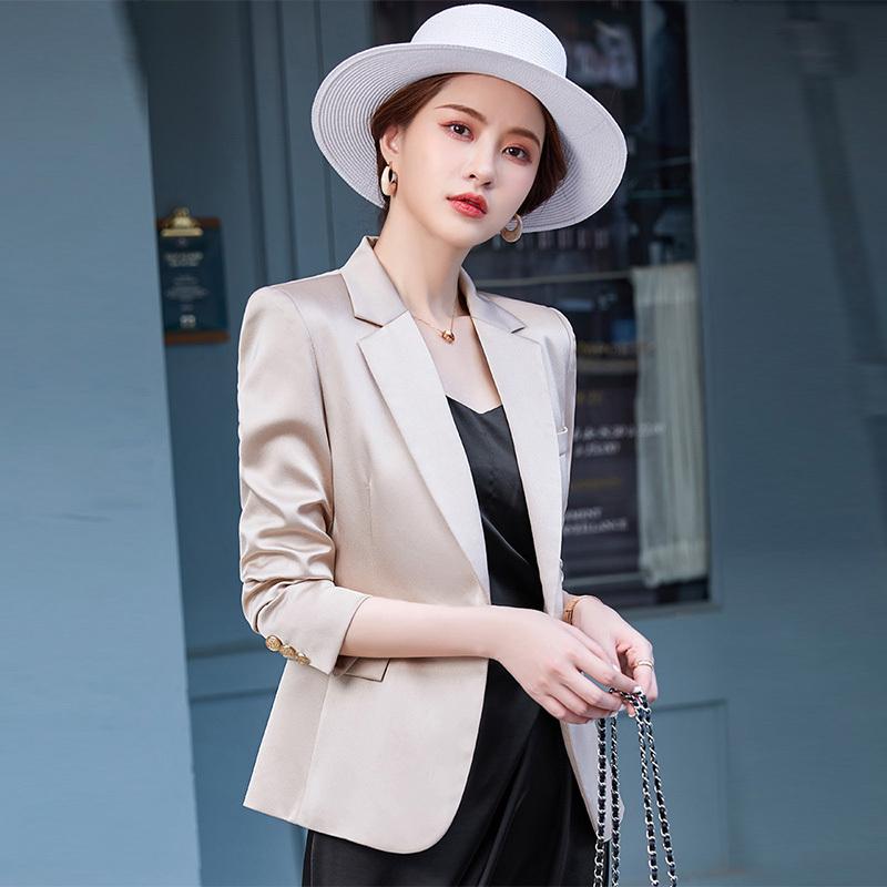 秋服 レディース 流行り物 オシャレ カワイイ  分かりやすい 成年者カワイイ 気が大きい大きさ  アセテート 繻子 エコ なめし革 ハイエンド か細い填まる 背広 表現スタイル 心地よい お召しもの